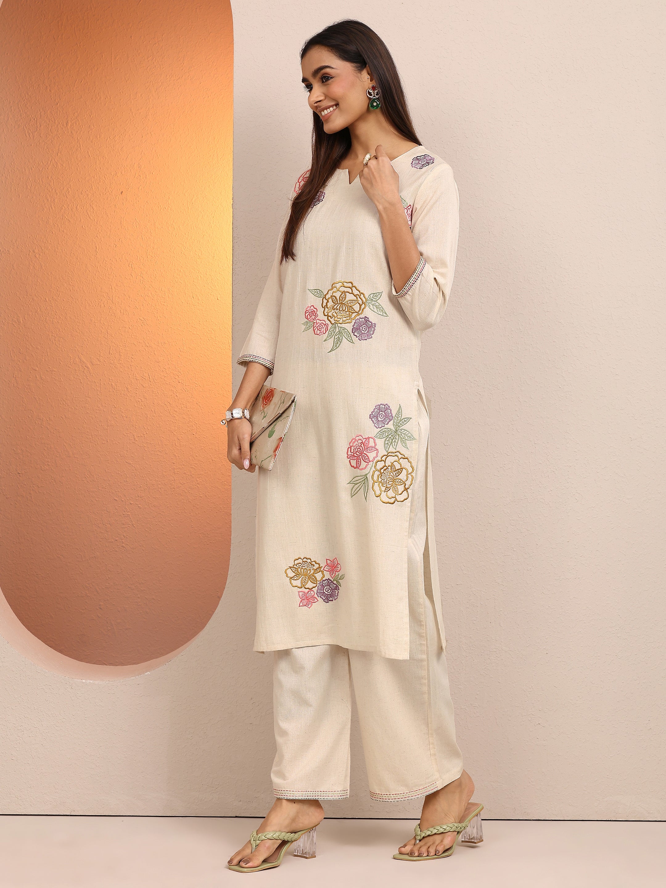 libas Off White Embroidered Cotton Co-Ord Sets-picture-46