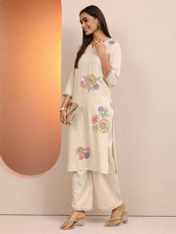 Off White Embroidered Cotton Co-Ord Sets