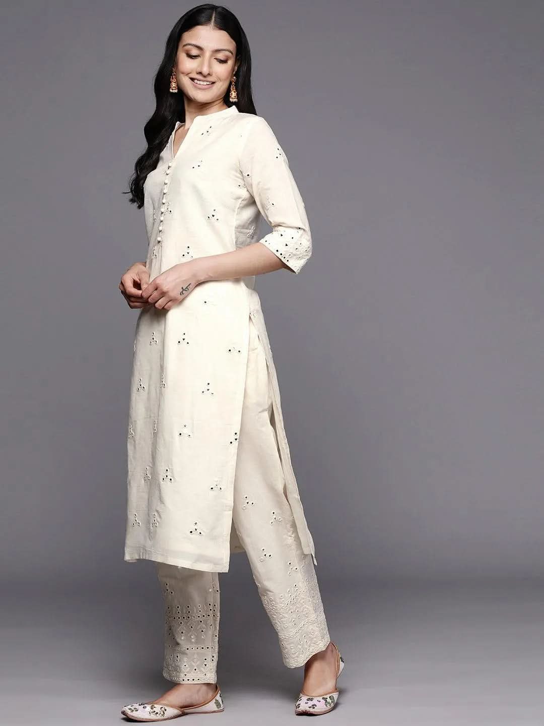 Women Liva Off White Embroidered Kurta Comfort Pant Dupatta main image 1