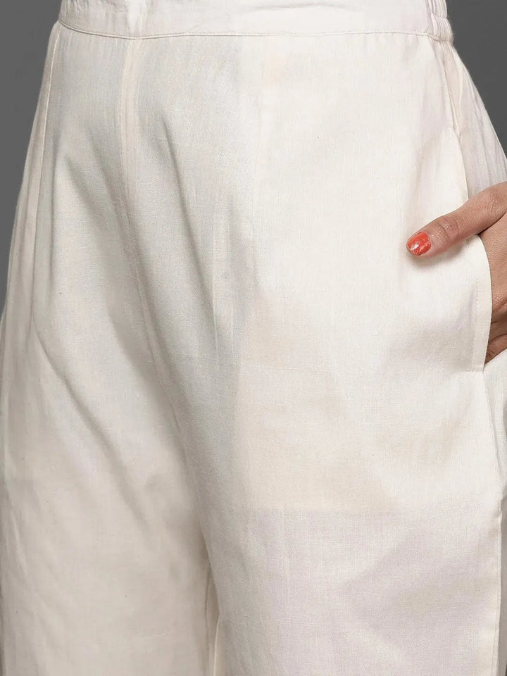 Off White Embroidered Cotton Suit Set - Libas