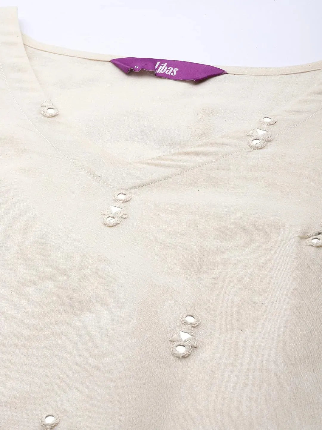 Off White Embroidered Cotton Straight Suit Set With Trousers - Libas 