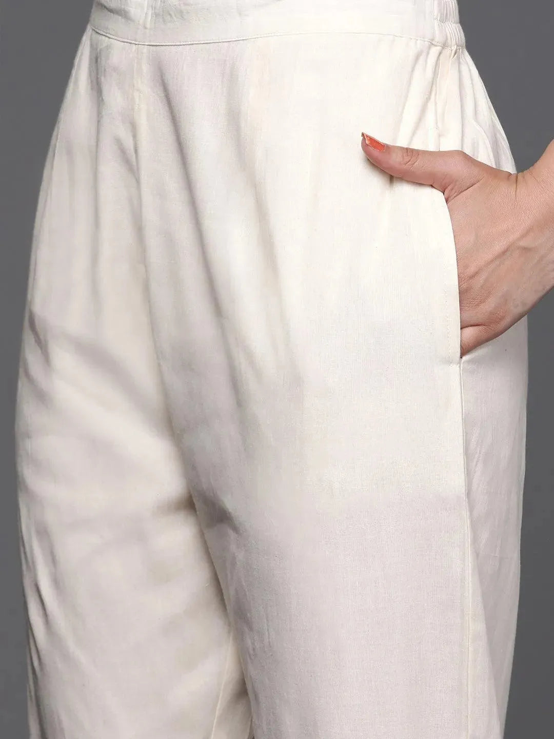 Off White Embroidered Cotton Suit Set - Libas 