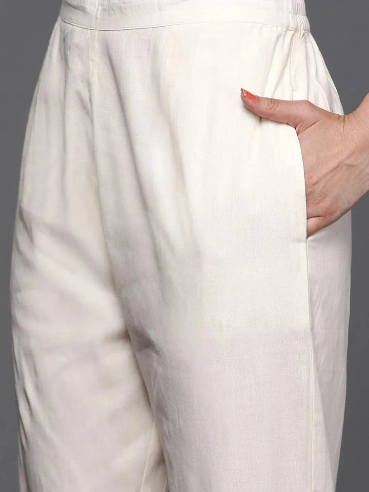 Off White Embroidered Cotton Suit Set - Libas