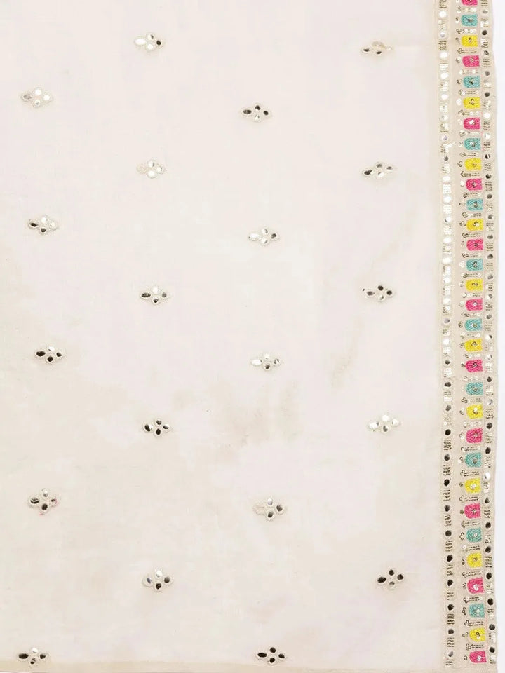 Off White Embroidered Cotton Straight Suit Set With Trousers - Libas