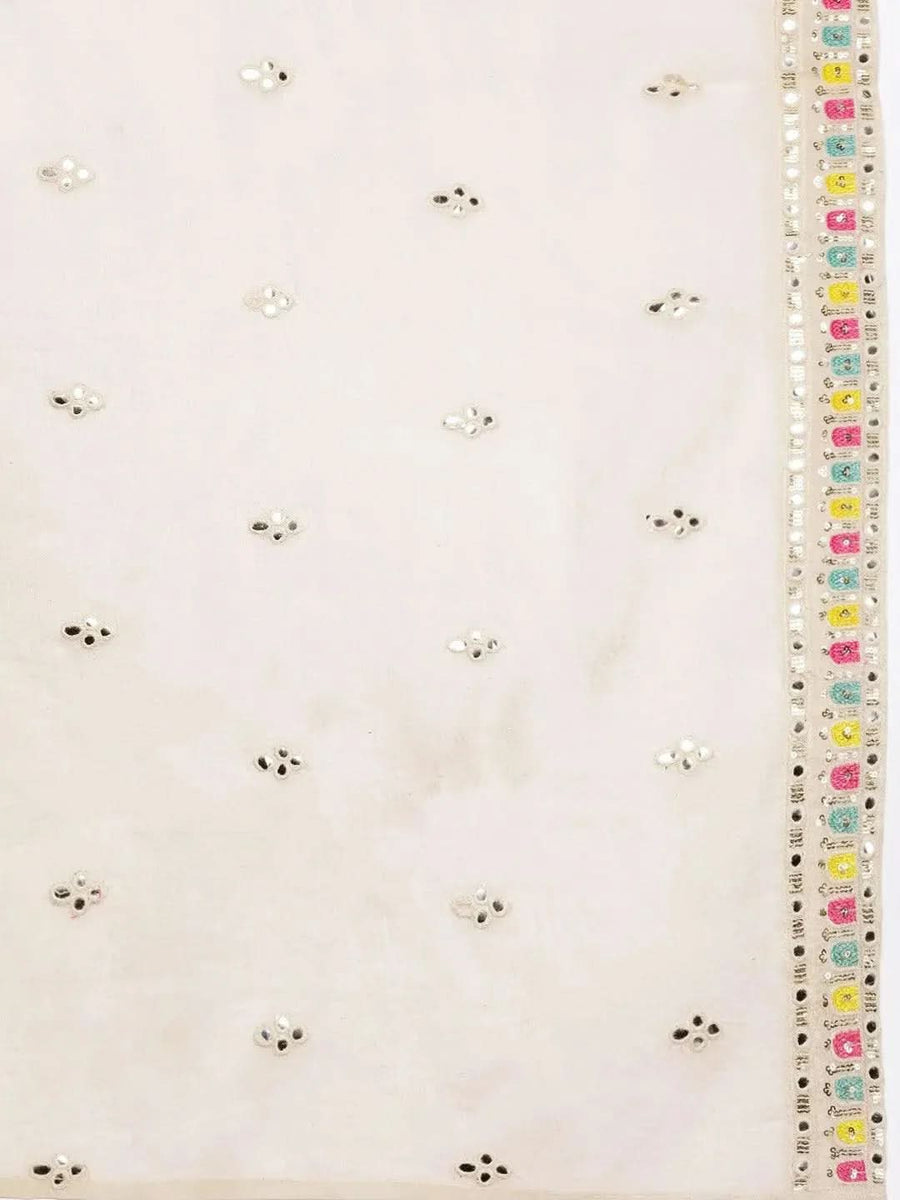 Off White Embroidered Pure Cotton Straight Kurta Sets With Dupatta