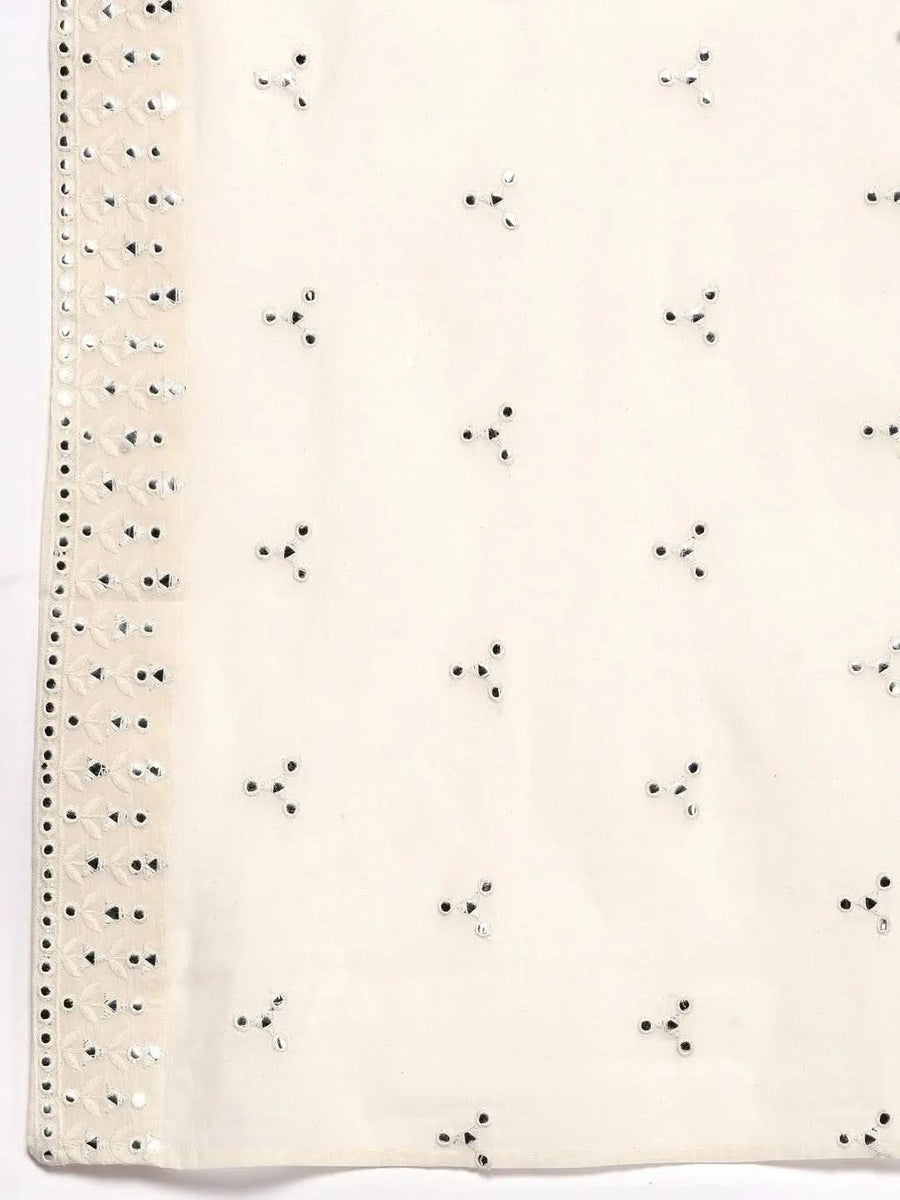 Off White Embroidered Silk Blend Straight Kurta With Trousers & Dupatta main image 1