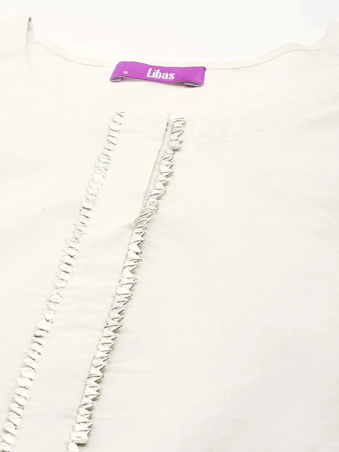 Off White Embroidered Cotton Suit Set - Libas 