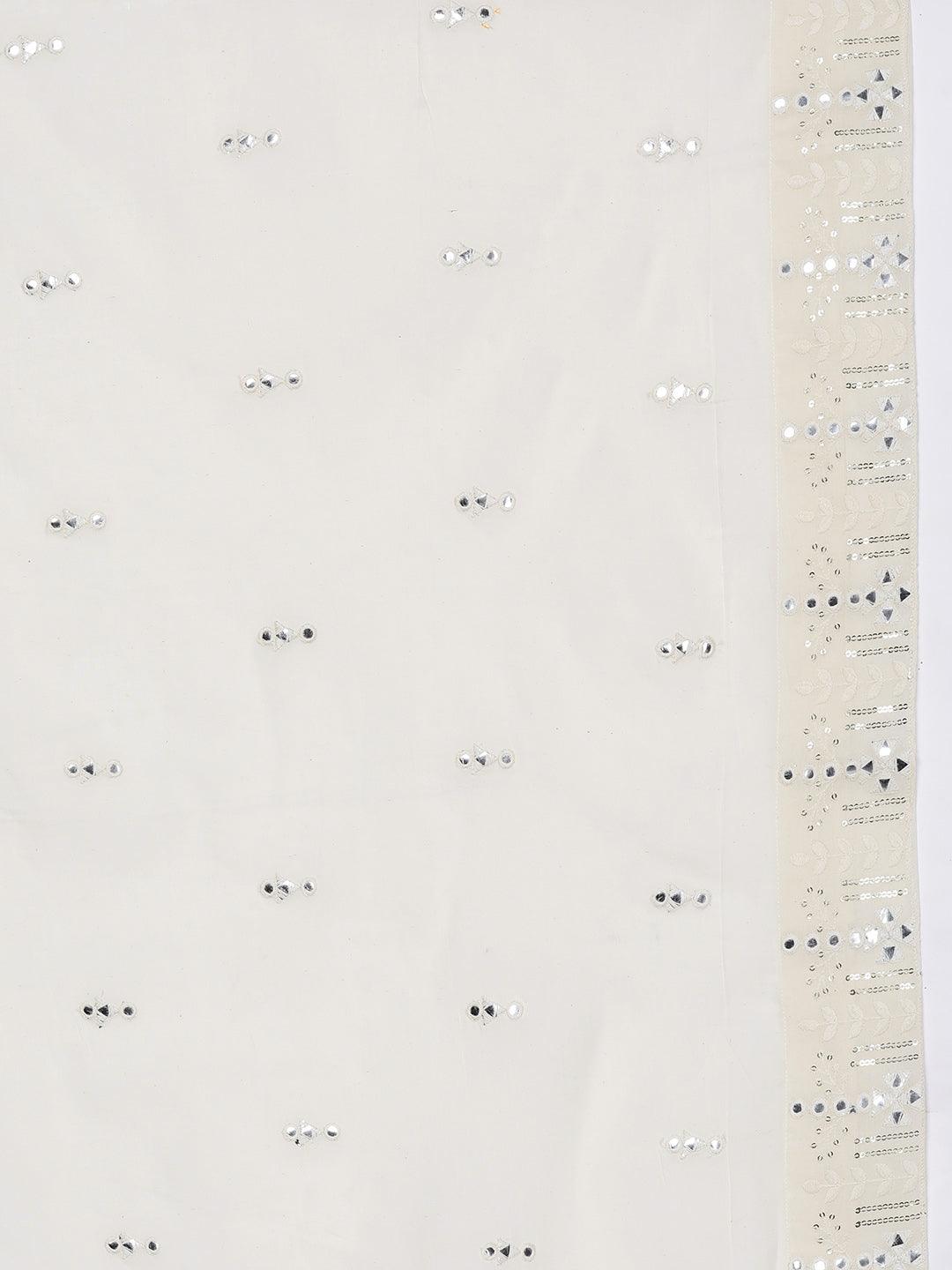 Off-White Embroidered Cotton Straight Kurta With Palazzos & Dupatta