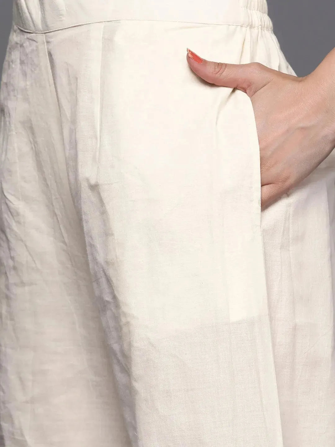 Off White Embroidered Cotton Suit Set - Libas 