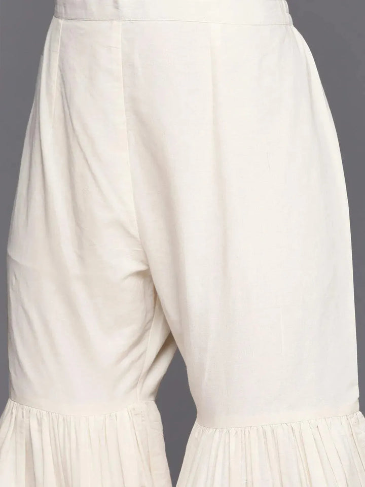 Off White Embroidered Cotton Straight Suit Set With Sharara - Libas