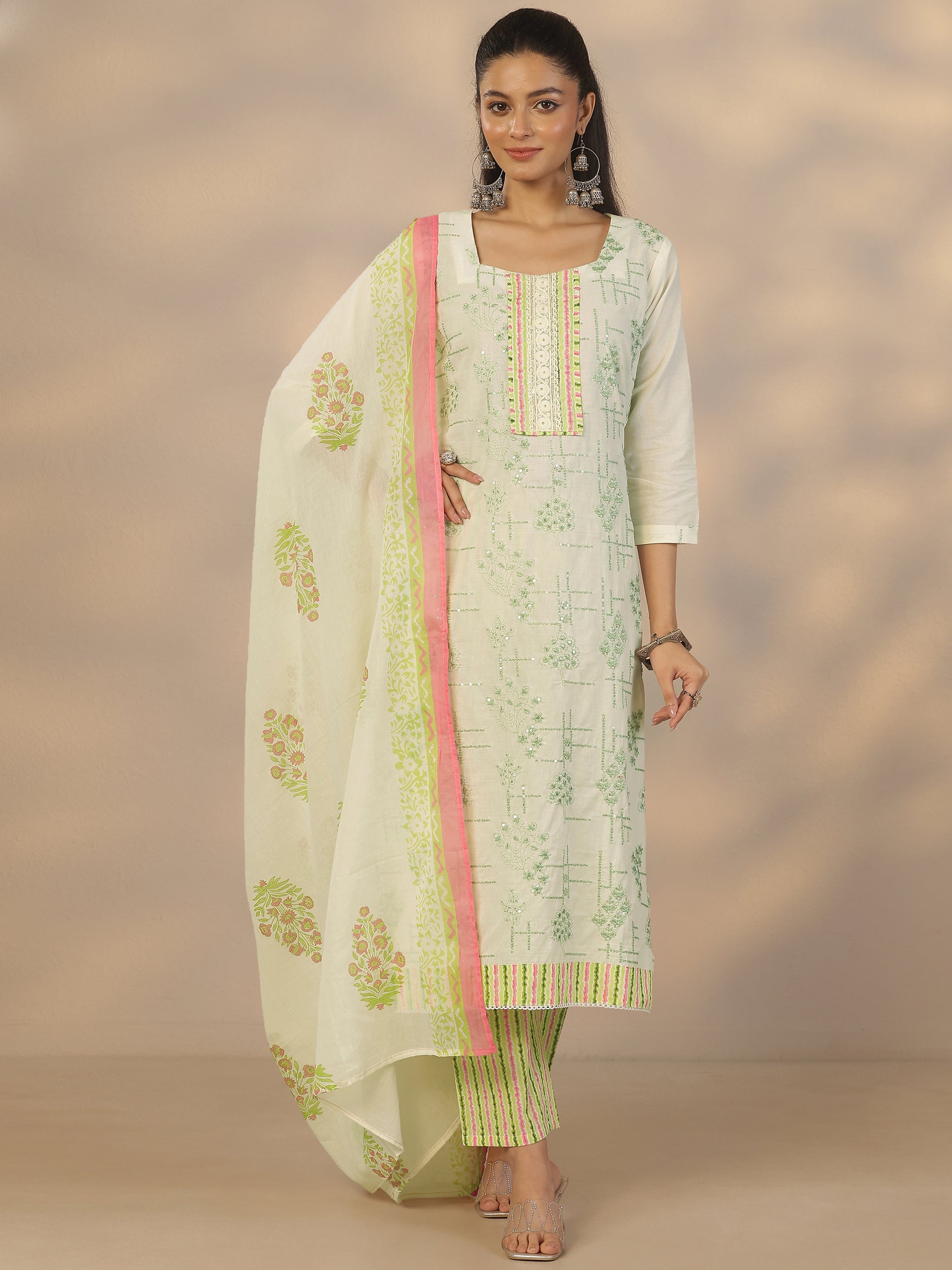 libas Off White Embroidered Cotton Straight Suit Set With Dupatta-picture-54