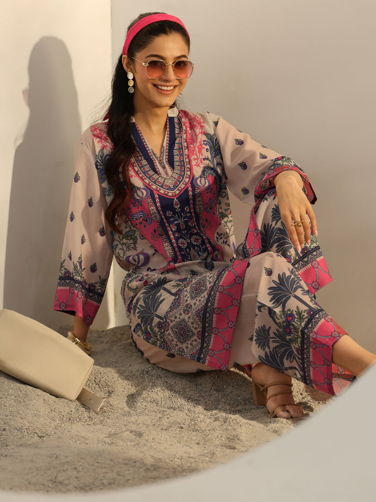 Libas Off White Ethnic Printed Cotton Blend Co-Ord Set