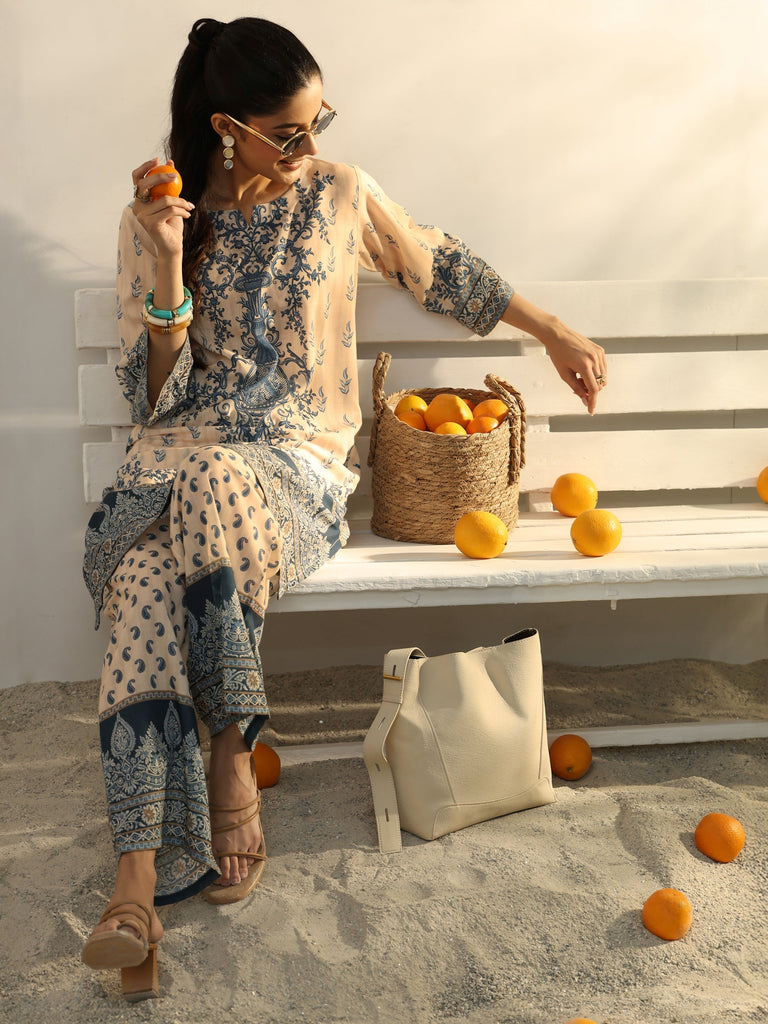 Libas Off White Ethnic Printed Cotton Blend Co-Ord Set