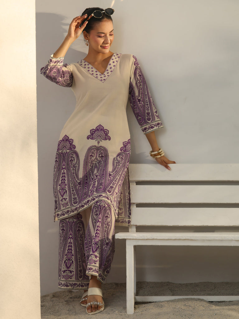 Libas Off White Ethnic Printed Cotton Co-Ord Set