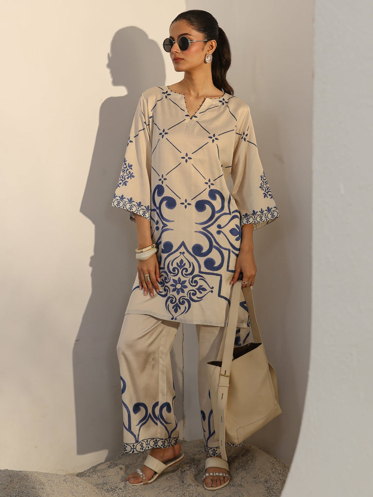 Libas Off White Ethnic Printed Viscose Co-Ord Set