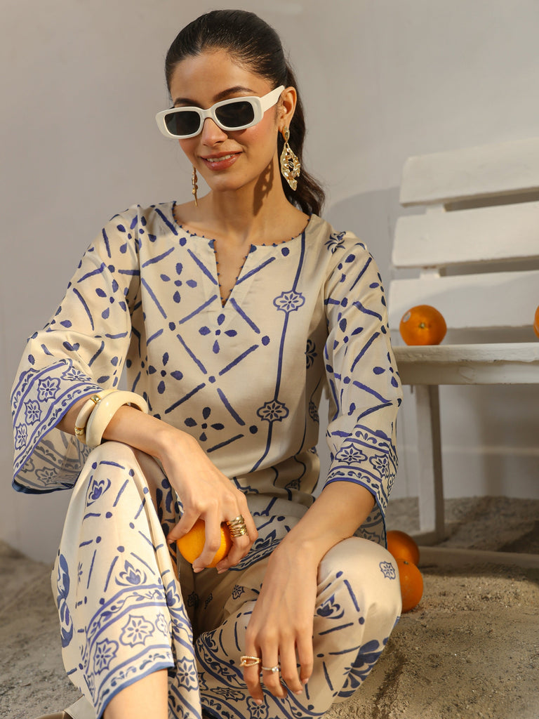 Libas Off White Ethnic Printed Viscose Co-Ord Set