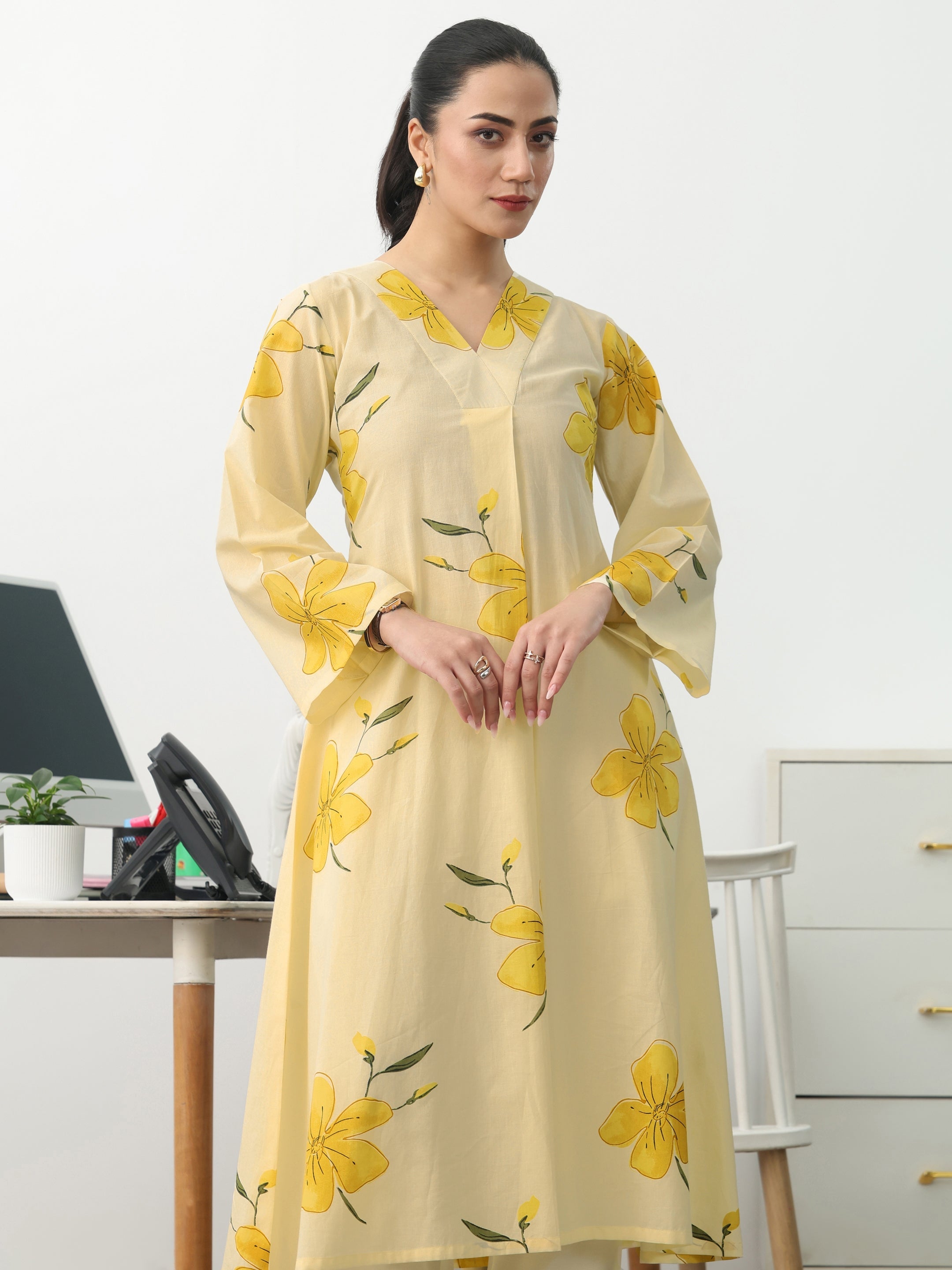 libas Off White Floral Printed Cotton A-Line Kurta-picture-33