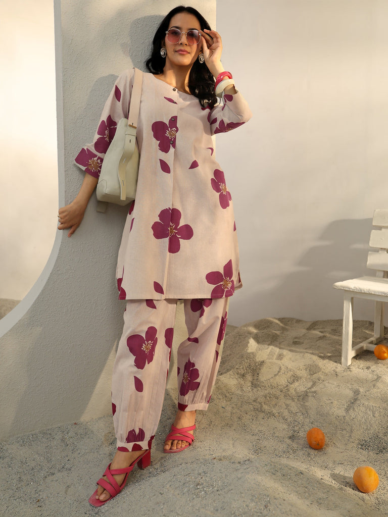 Libas Off White Floral Printed Cotton Co-Ord Set