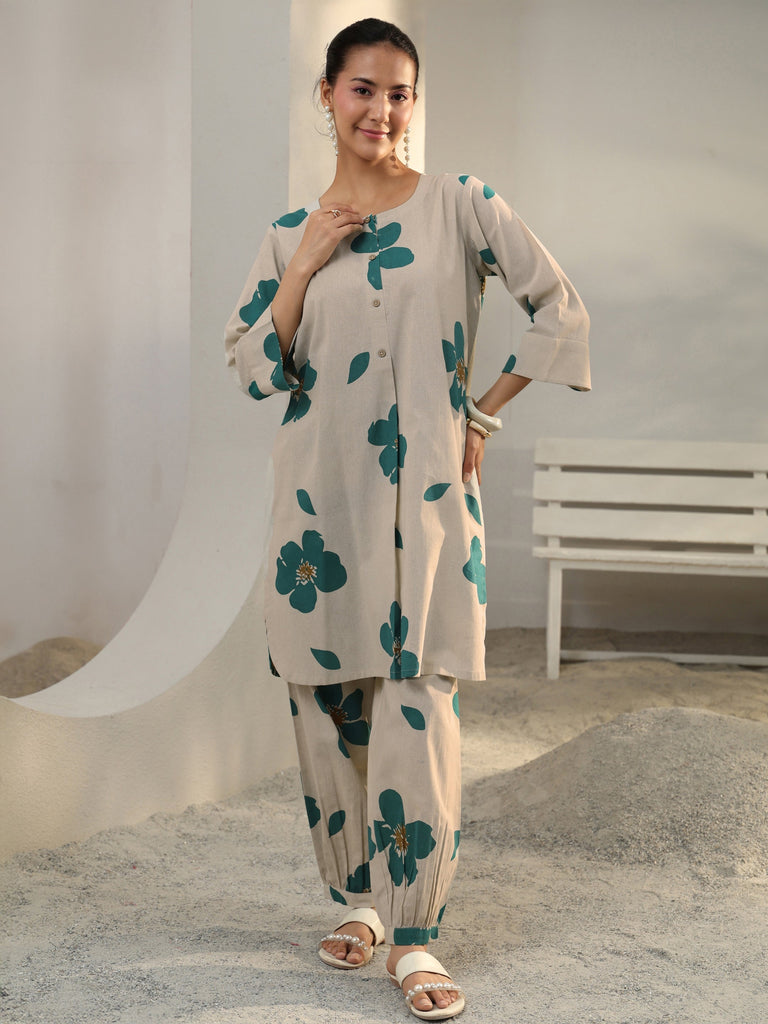 Libas Off White Floral Printed Cotton Co-Ord Set