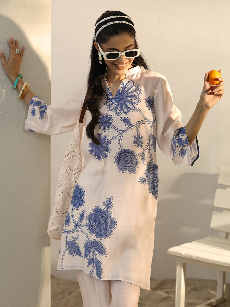 Libas Off White Floral Printed Linen Co-Ord Set