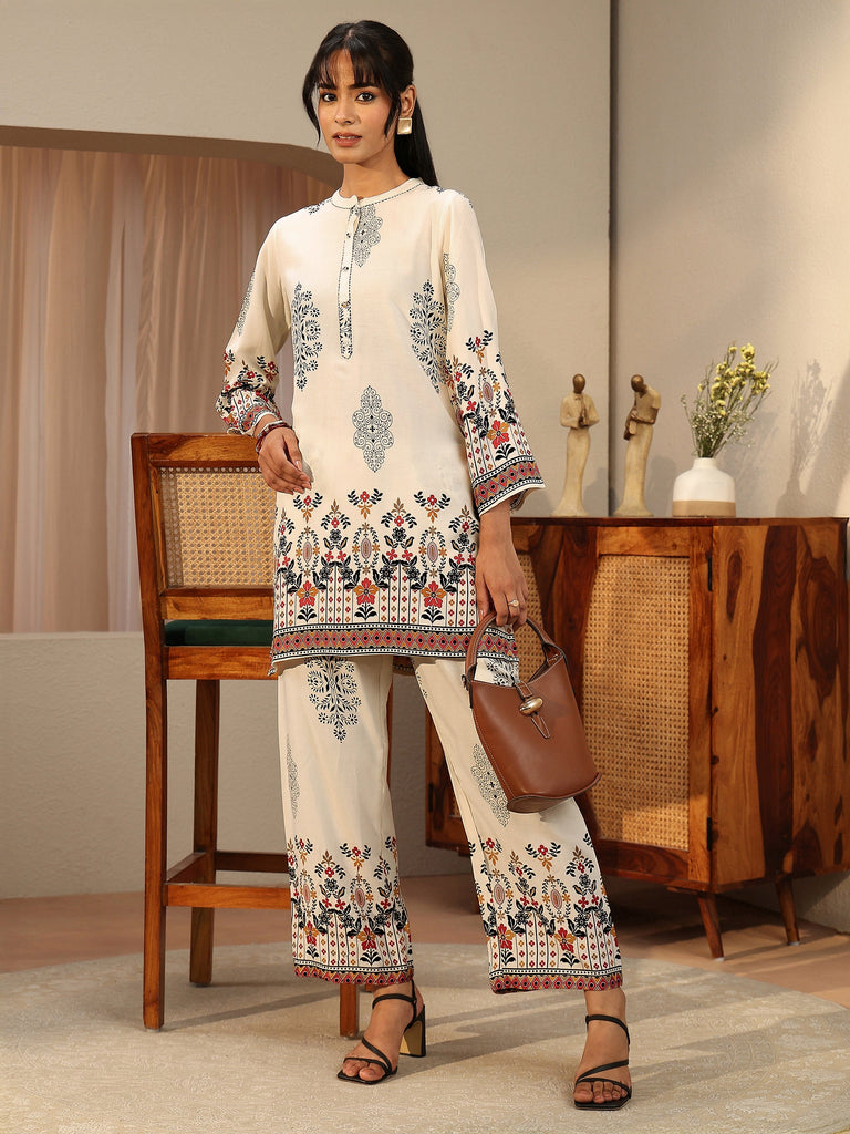 Libas Off White Floral Printed Rayon Co-Ord Set