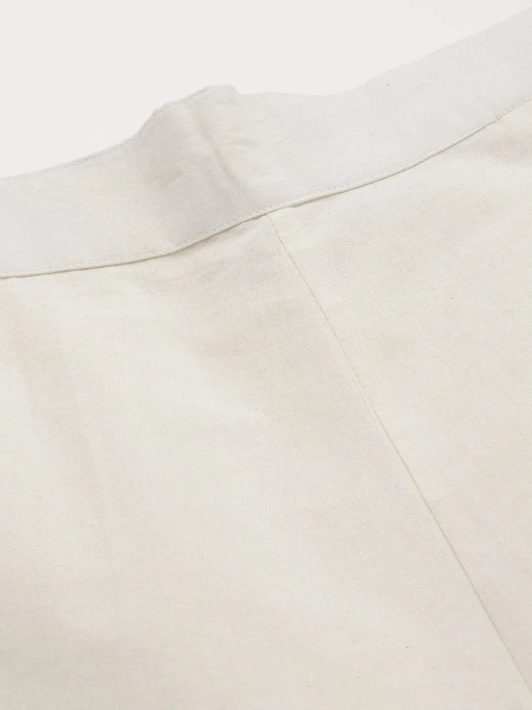 Off White Hem Design Cotton Palazzos - Libas 