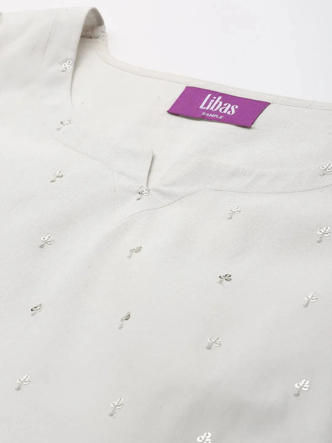 Off White Mirror-Work Cotton Kurta Set - Libas 