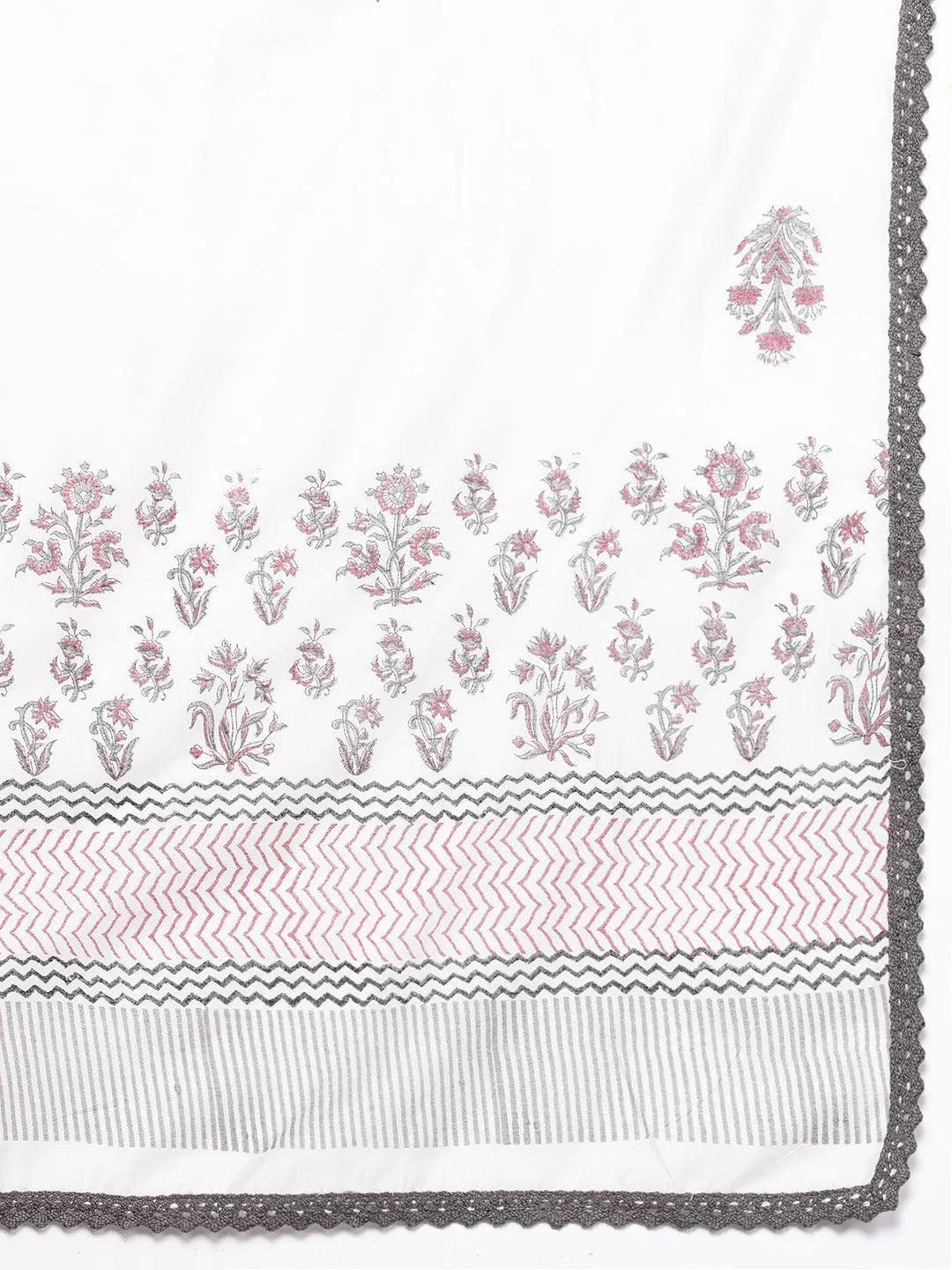 Off White Printed Chanderi Silk Straight Suit Set With Trousers - Libas 