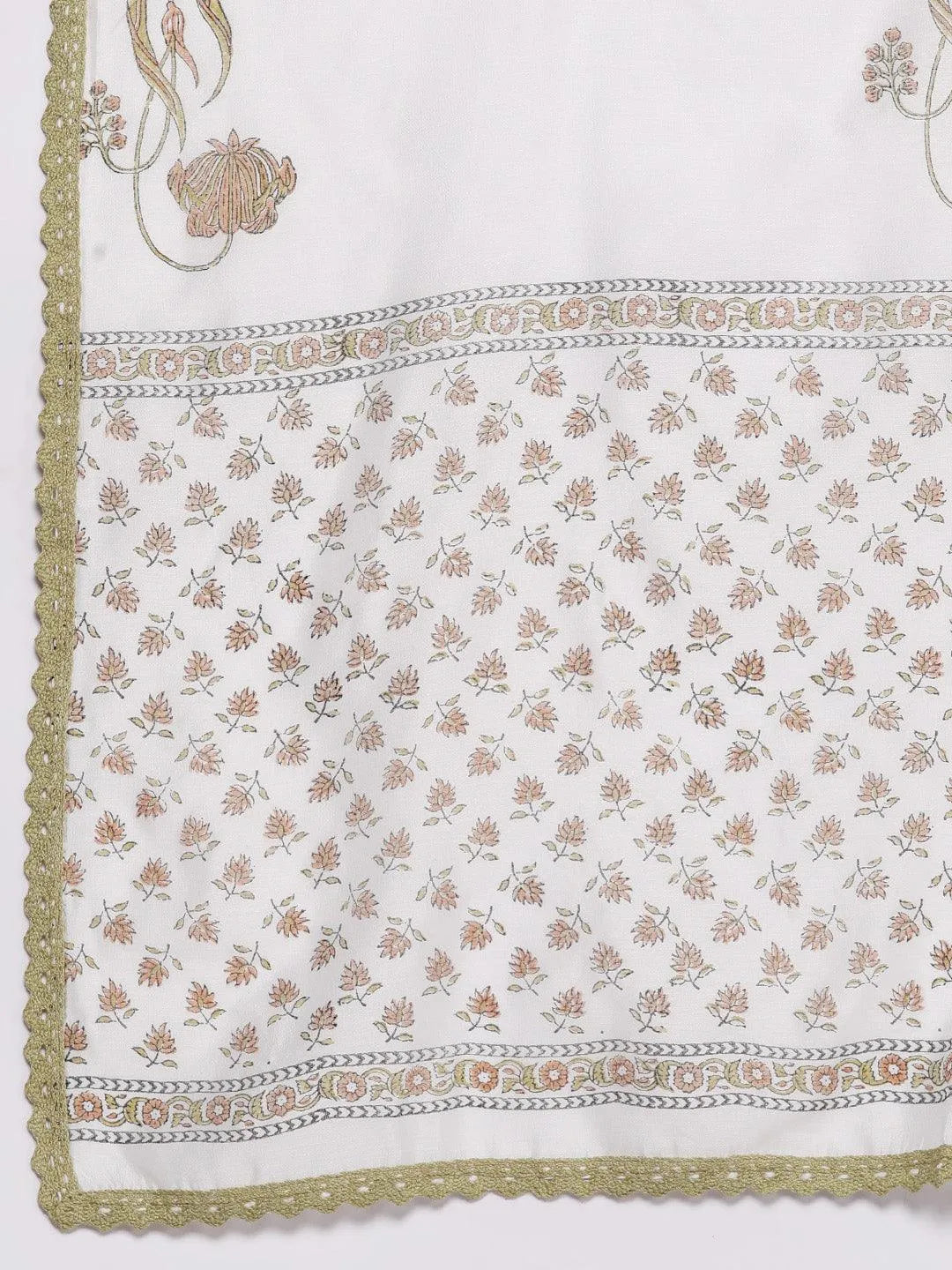 Off White Printed Chanderi Silk Straight Suit Set With Trousers - Libas 