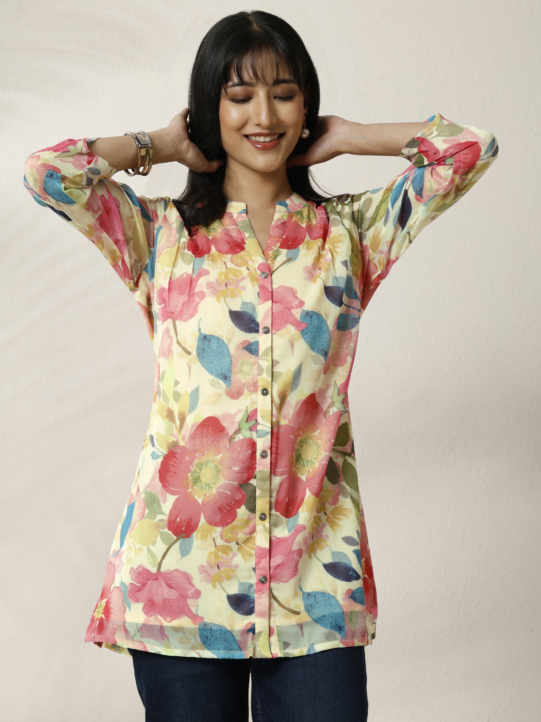 libas Off White Printed Chiffon Straight Short Kurti-picture-28