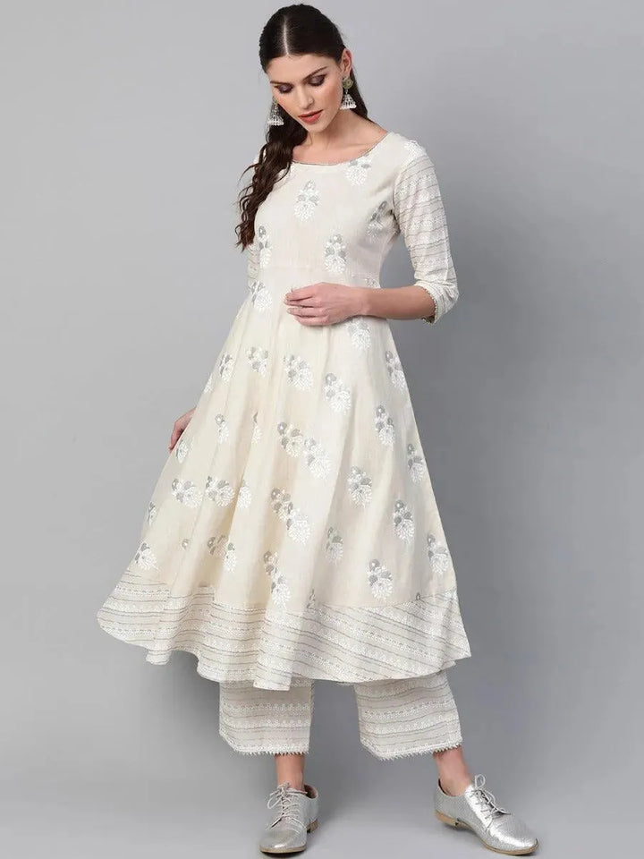 Off-White Printed Cotton Kurta Set - Libas