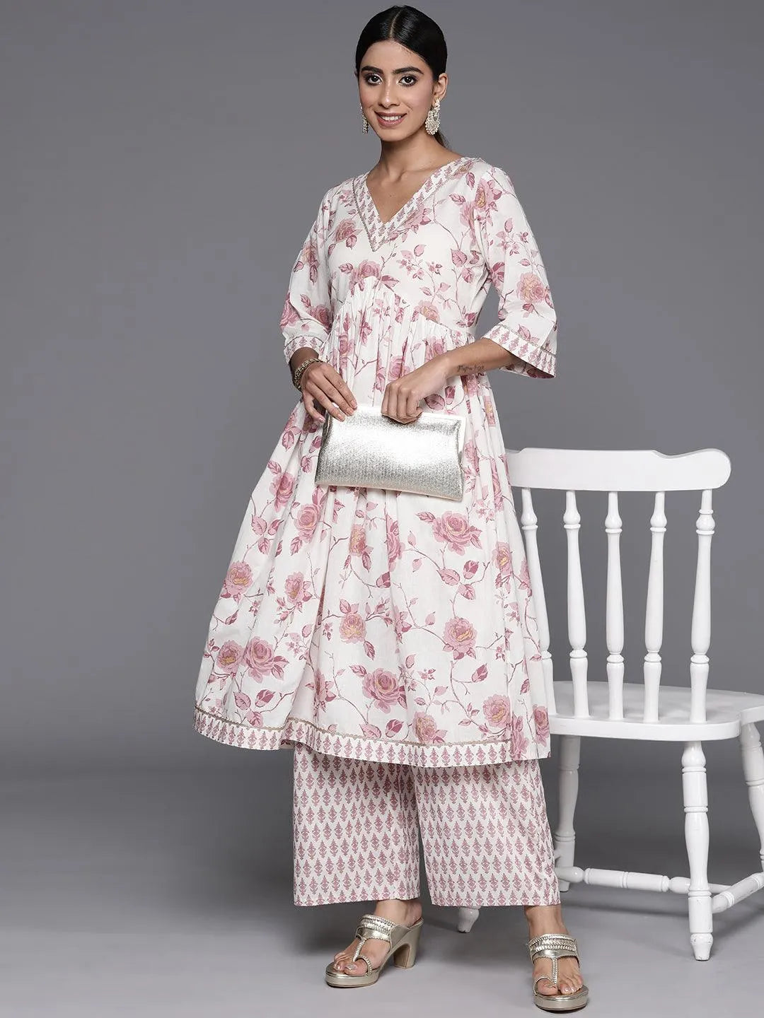 Off-White Printed Cotton Kurta Set - Libas