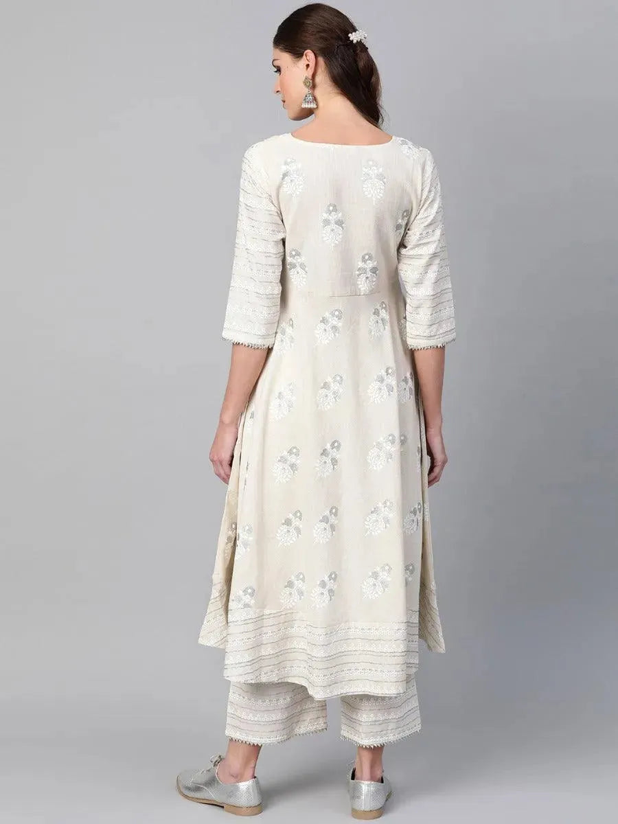 Off-White Printed Cotton Kurta Set - Libas 