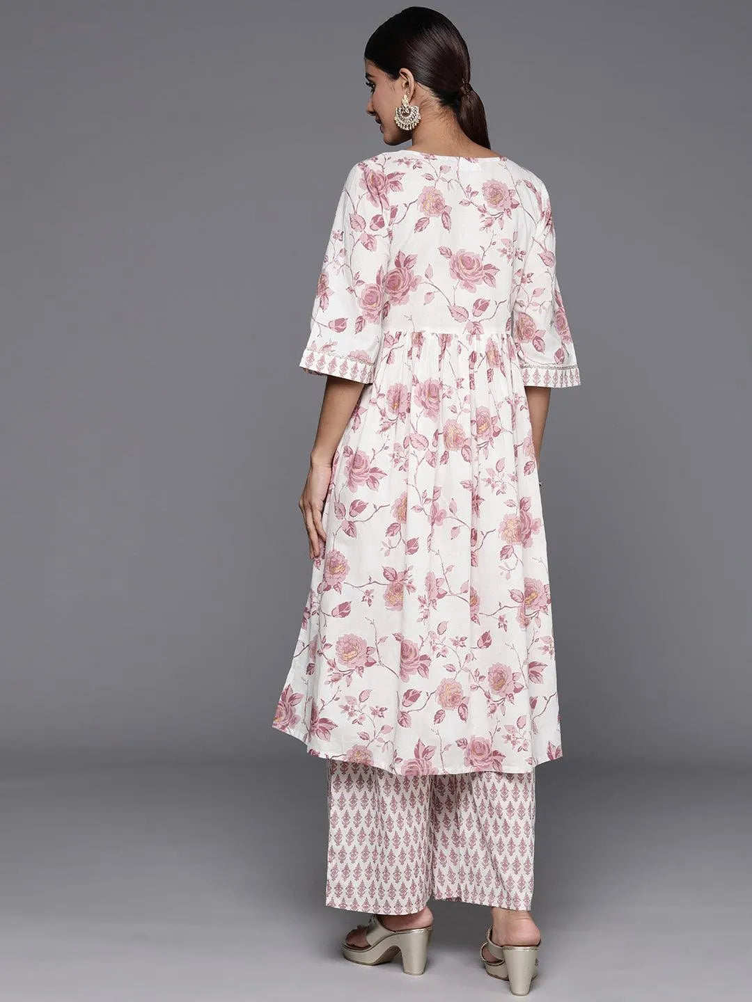Off-White Printed Cotton Kurta Set - Libas