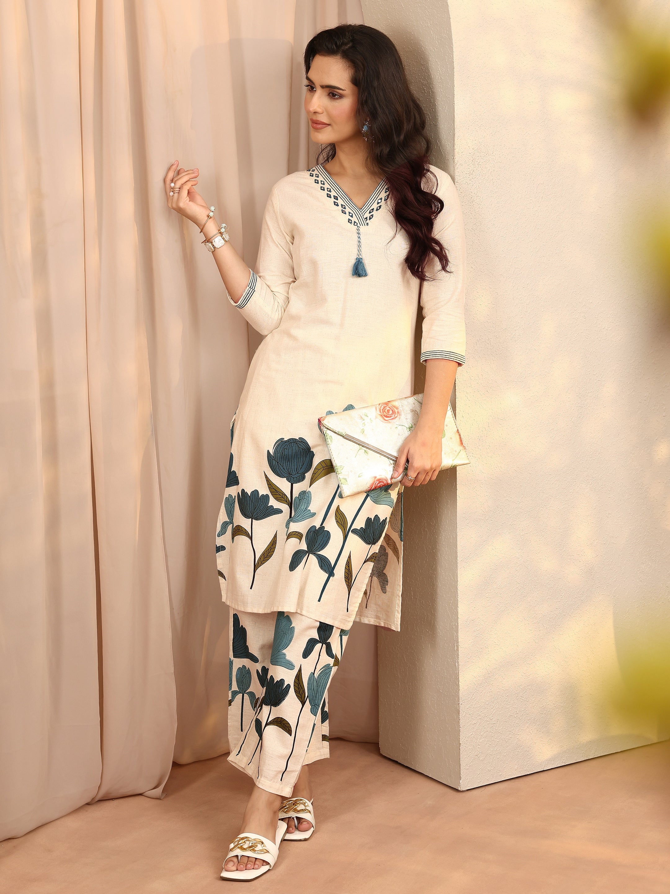 libas Off White Printed Cotton Blend Co-Ord Set-picture-53