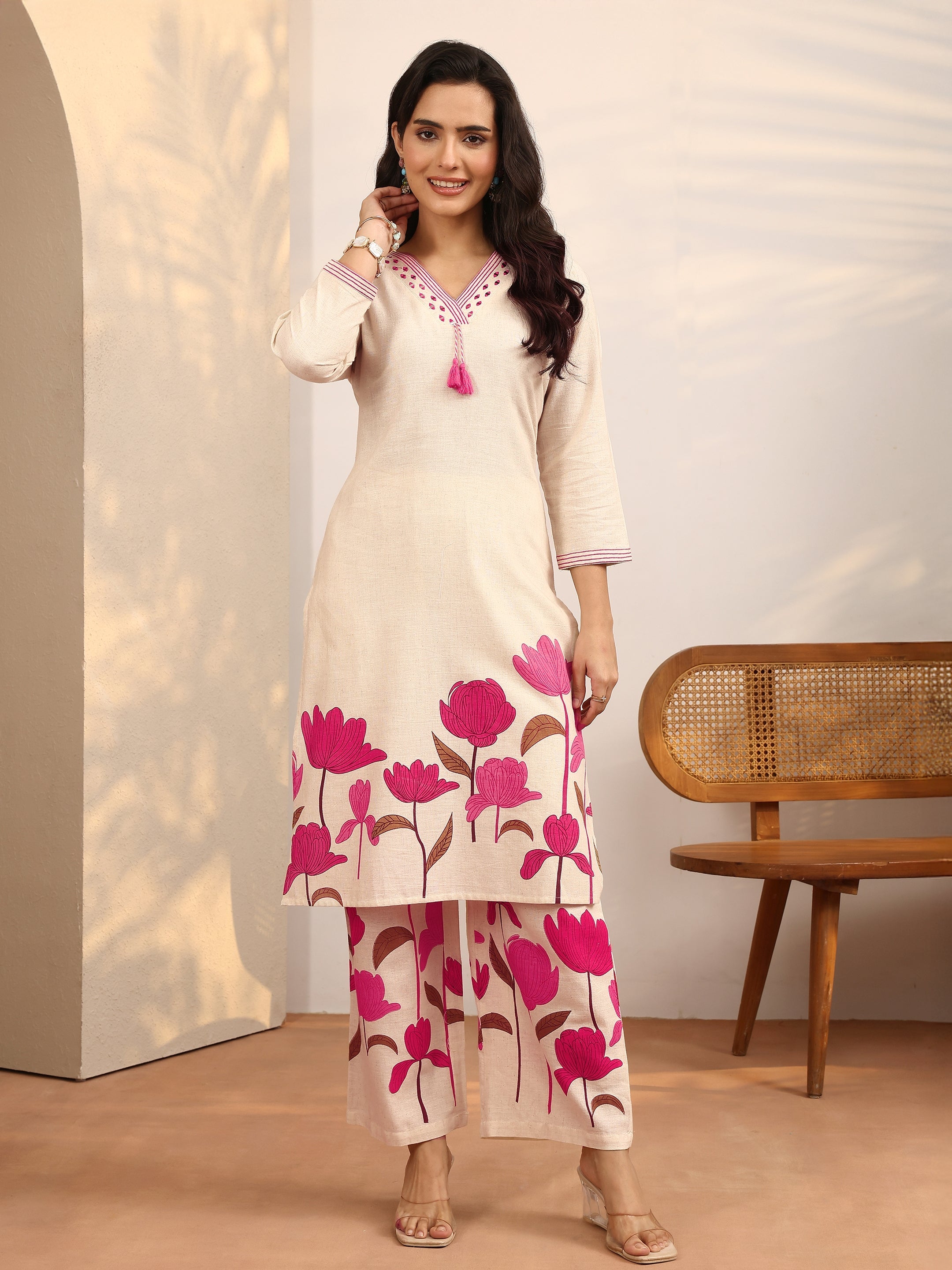 libas Off White Printed Cotton Blend Co-Ord Set-picture-15