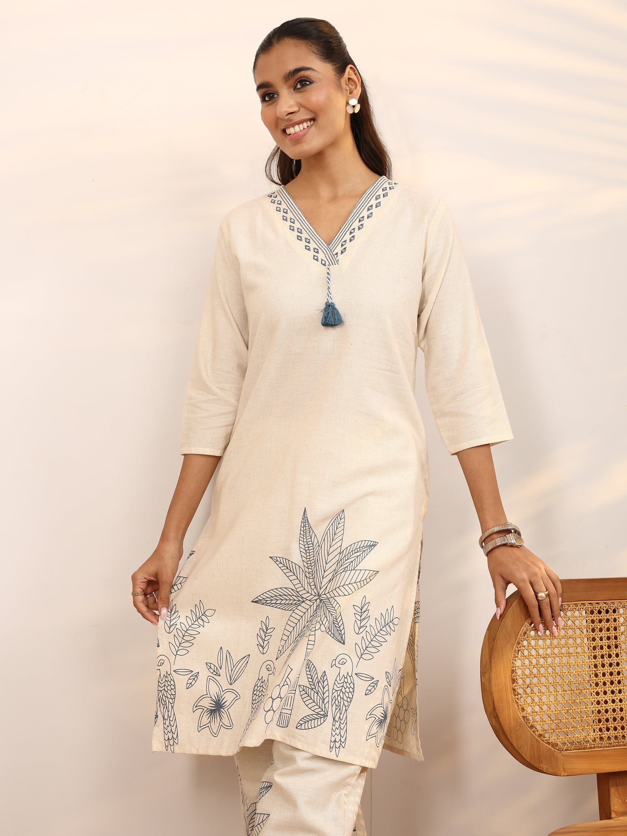 libas Off White Printed Cotton Blend Co-Ord Set-picture-66