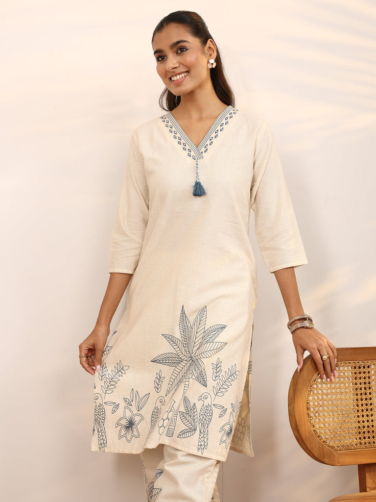 Libas Off White Printed Cotton Blend Co-Ord Set