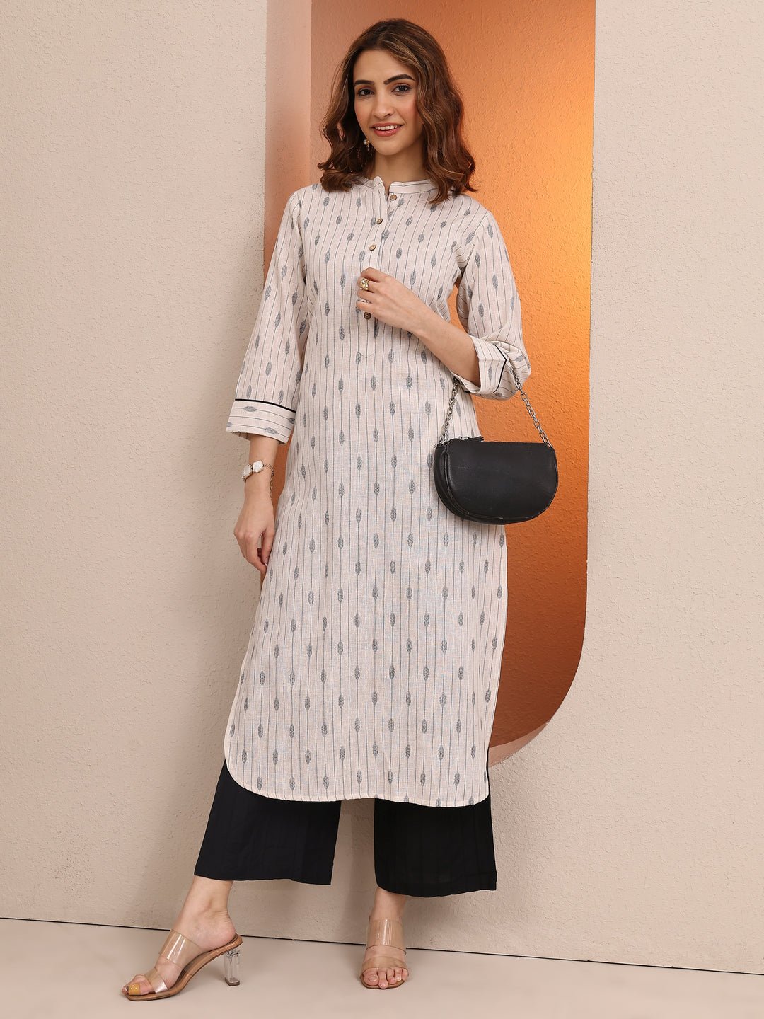 Lavender Printed Crepe Straight Kurta