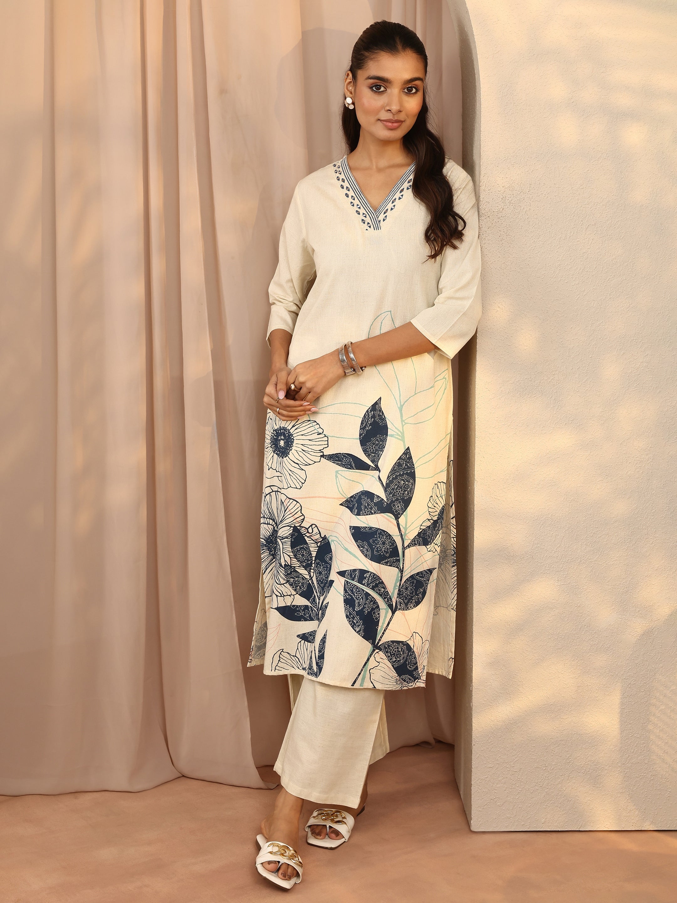 libas Off White Printed Cotton Blend Straight Kurta Set-picture-31