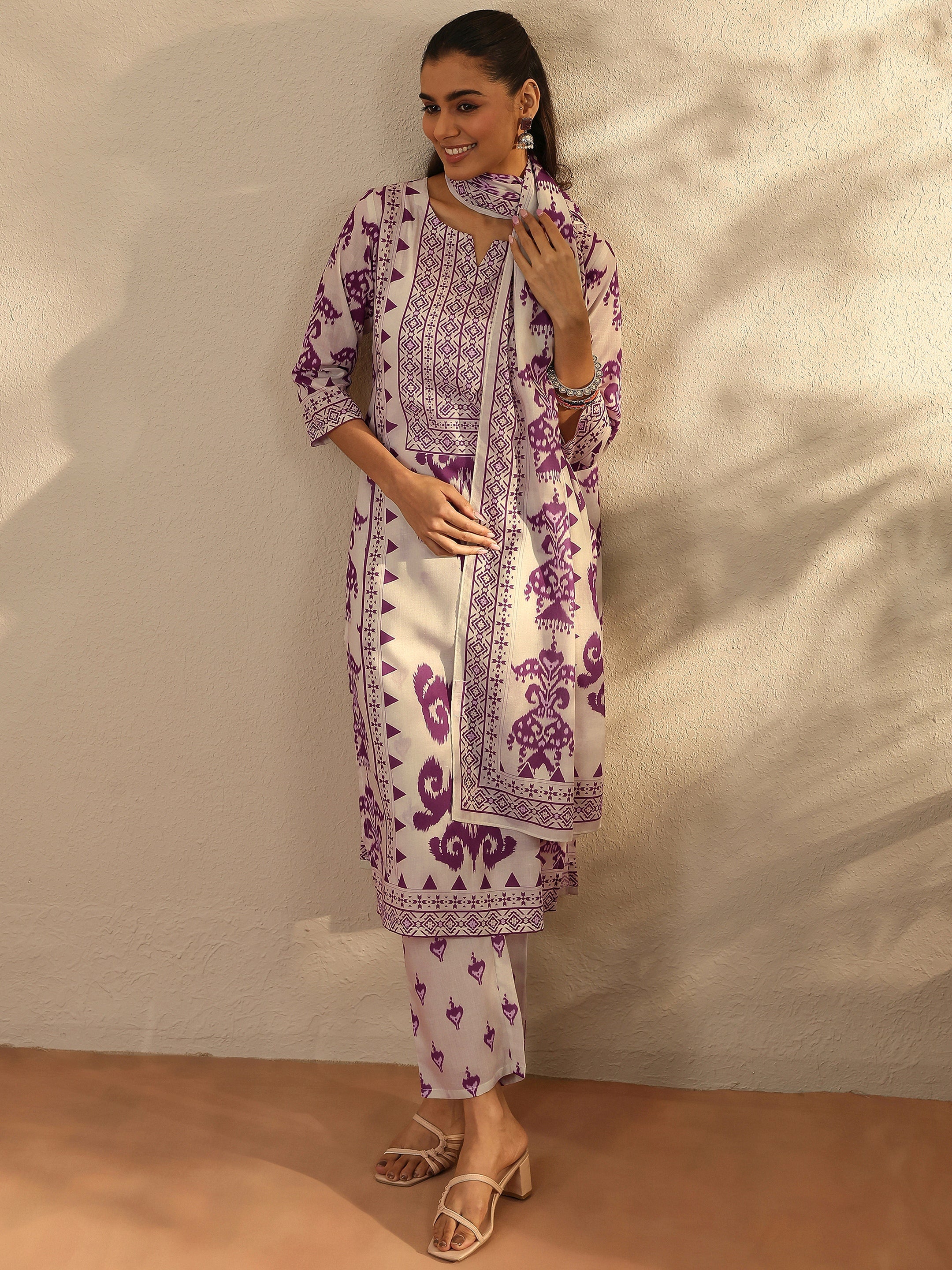 libas Off White Printed Cotton Blend Straight Suit Set With Dupatta-picture-37