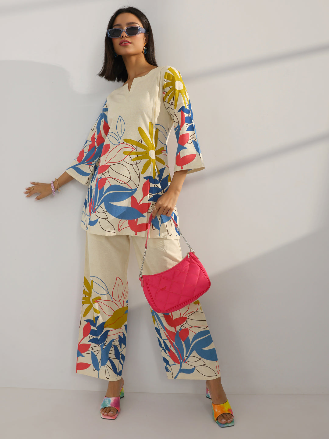 Off White Printed Cotton Co-Ord Sets