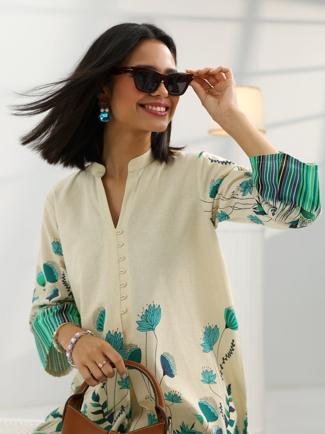 Off White Printed Cotton Co-Ord Sets