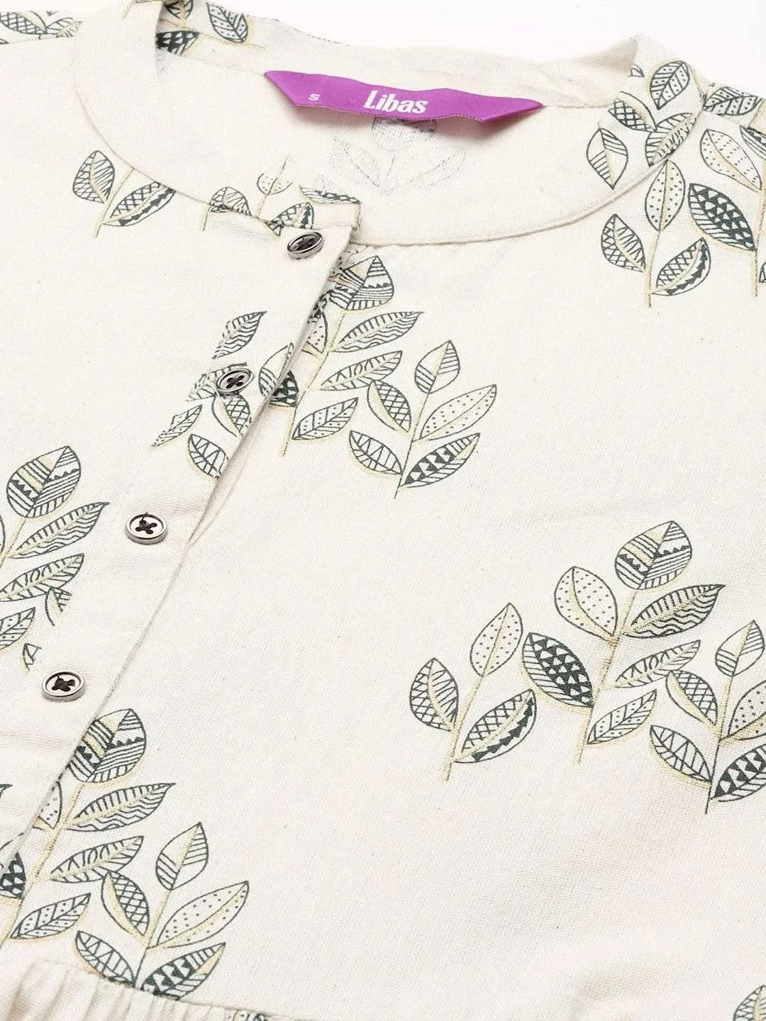

Off White Printed Cotton Fit and Flare Dress
