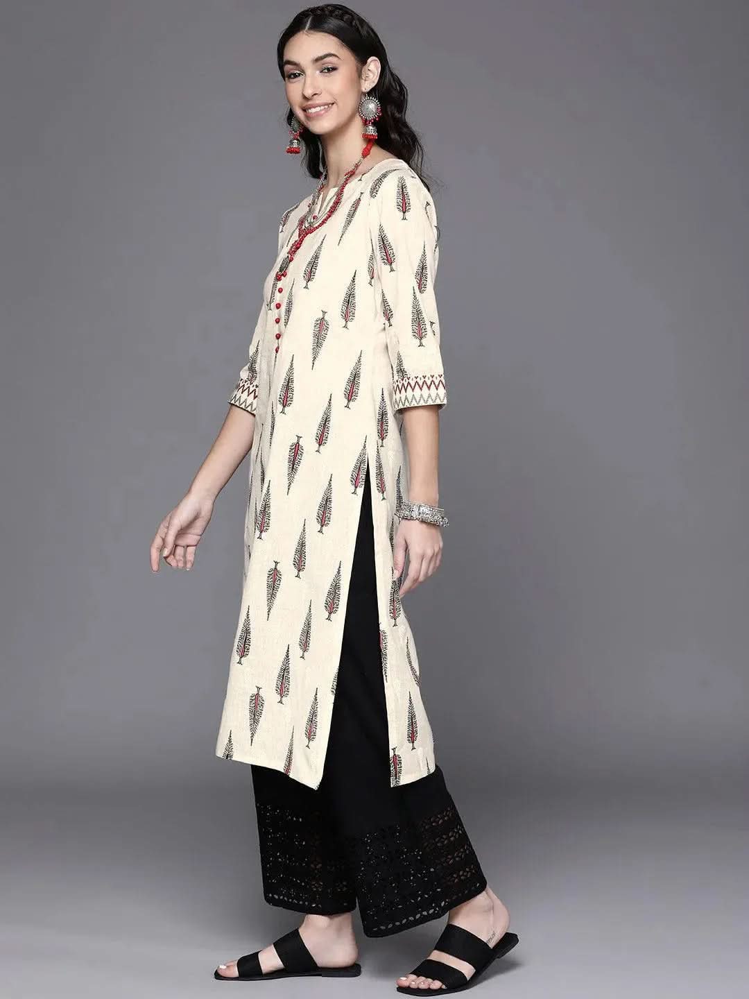 

Buy Off White Printed Cotton Kurta - 23347O- | Libas Ethnic Wear Online