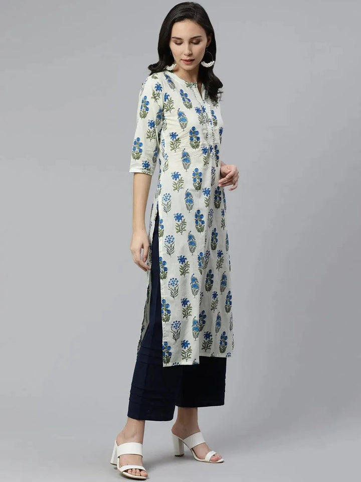Off-White Printed Cotton Kurta - Libas