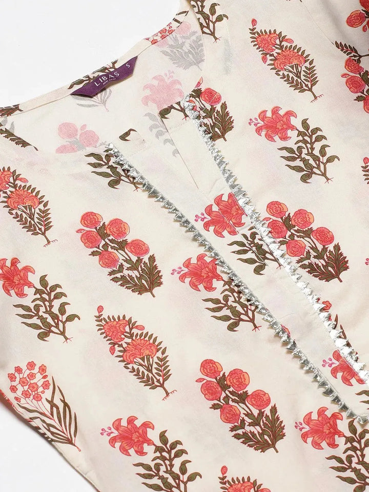 Off White Printed Cotton Kurta - Libas