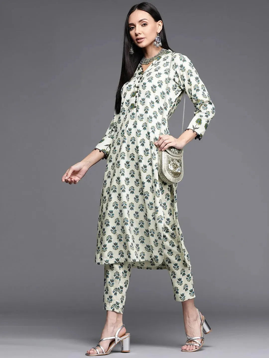 Off White Printed Cotton Kurta - Libas