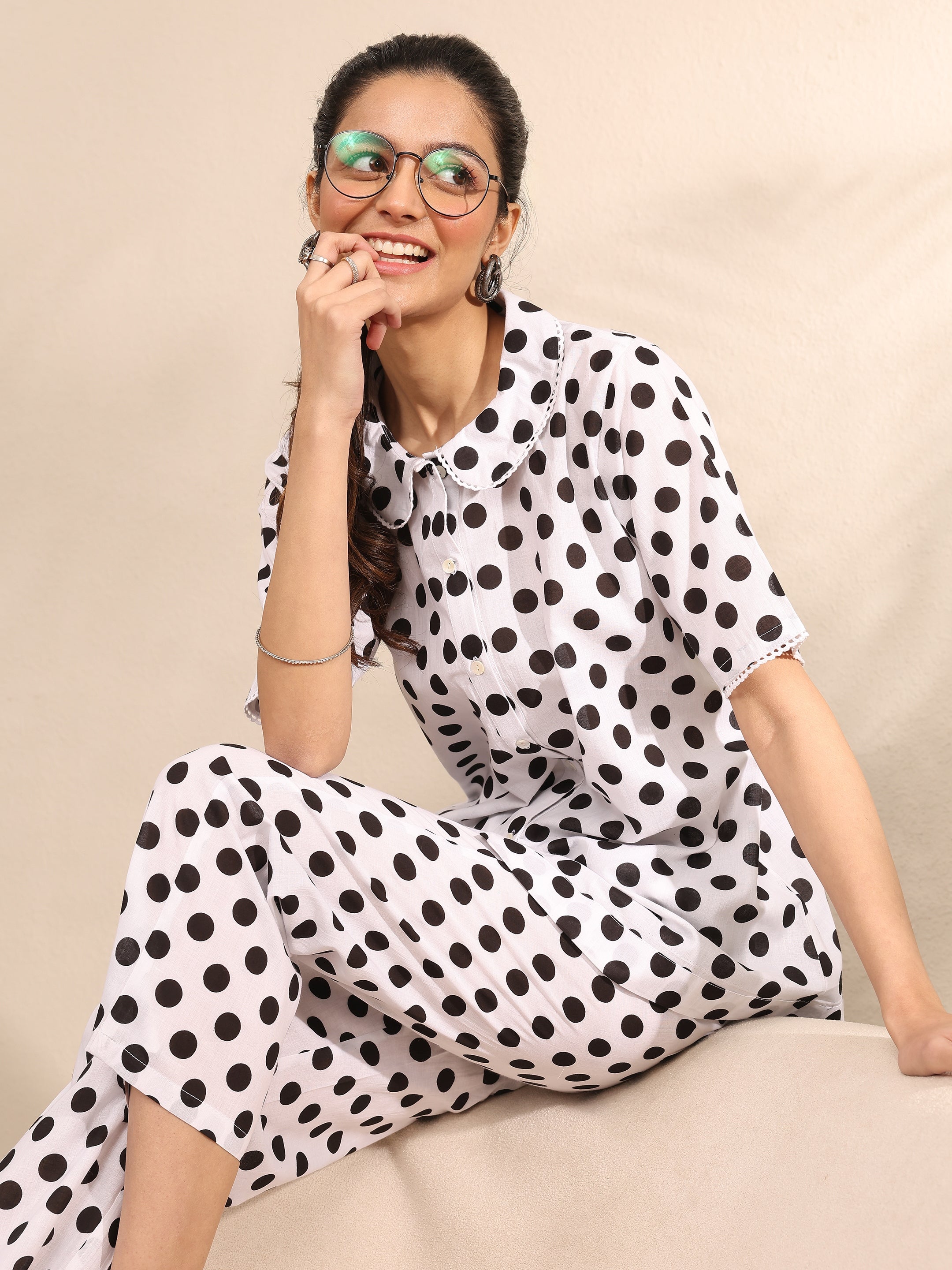 Off White Printed Cotton Night Suit-image-30