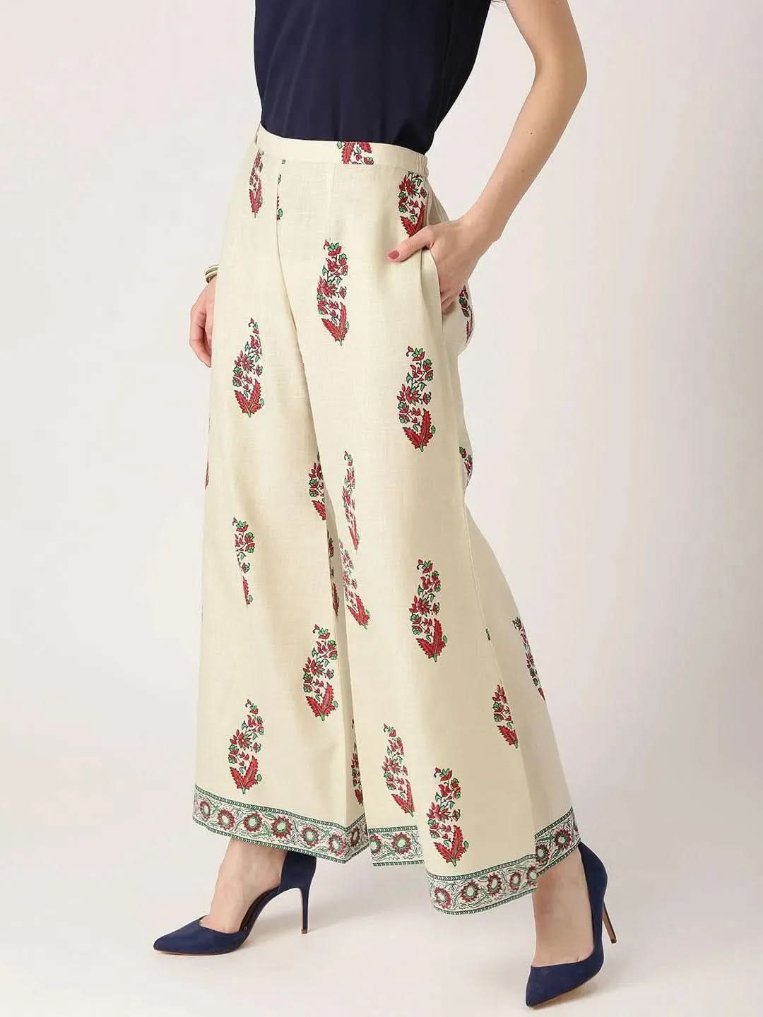 

Buy Off White Printed Cotton Palazzos - PL260-XL | Libas Ethnic Wear Online